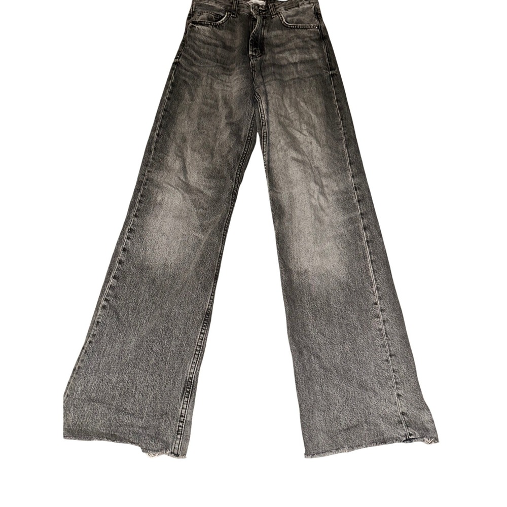 Zara TRF High-Rise Wide-Leg Jeans Grey Faded Wash Raw Hem 6045/224/811 Size 4
